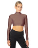 Solid Lycra LS Tneck Triangle Back Crop Top