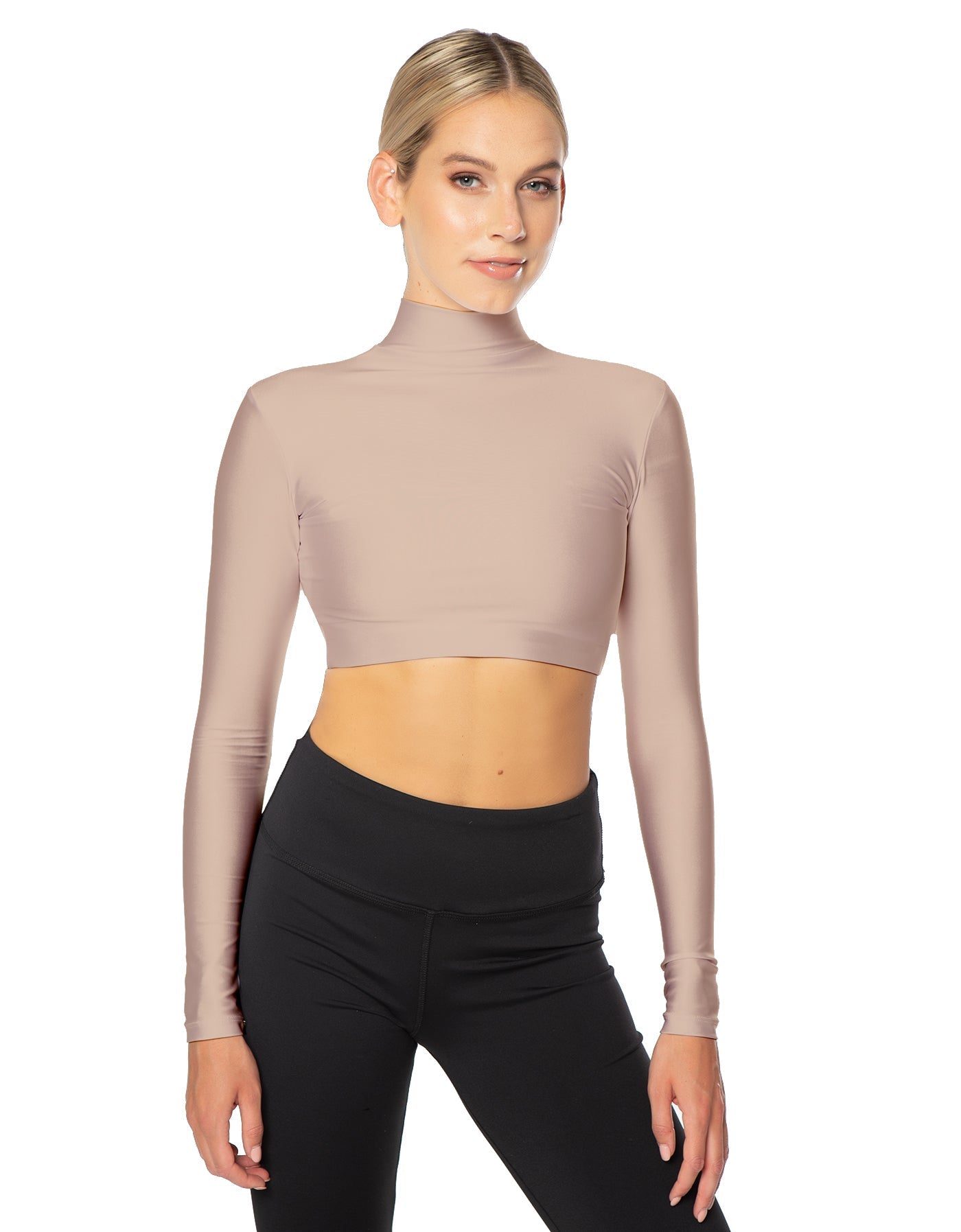 Solid Lycra LS Tneck Triangle Back Crop Top