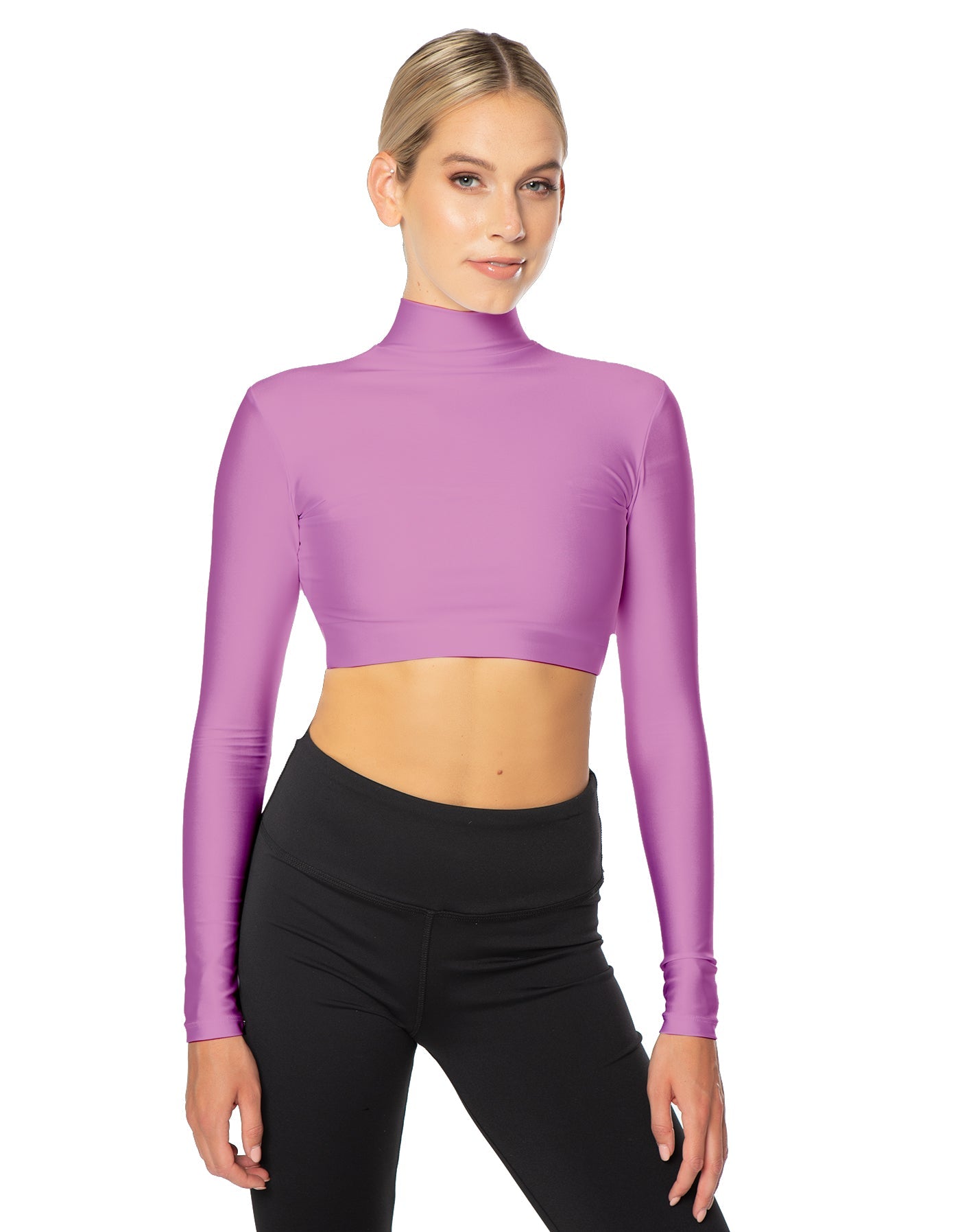 Solid Lycra LS Tneck Triangle Back Crop Top