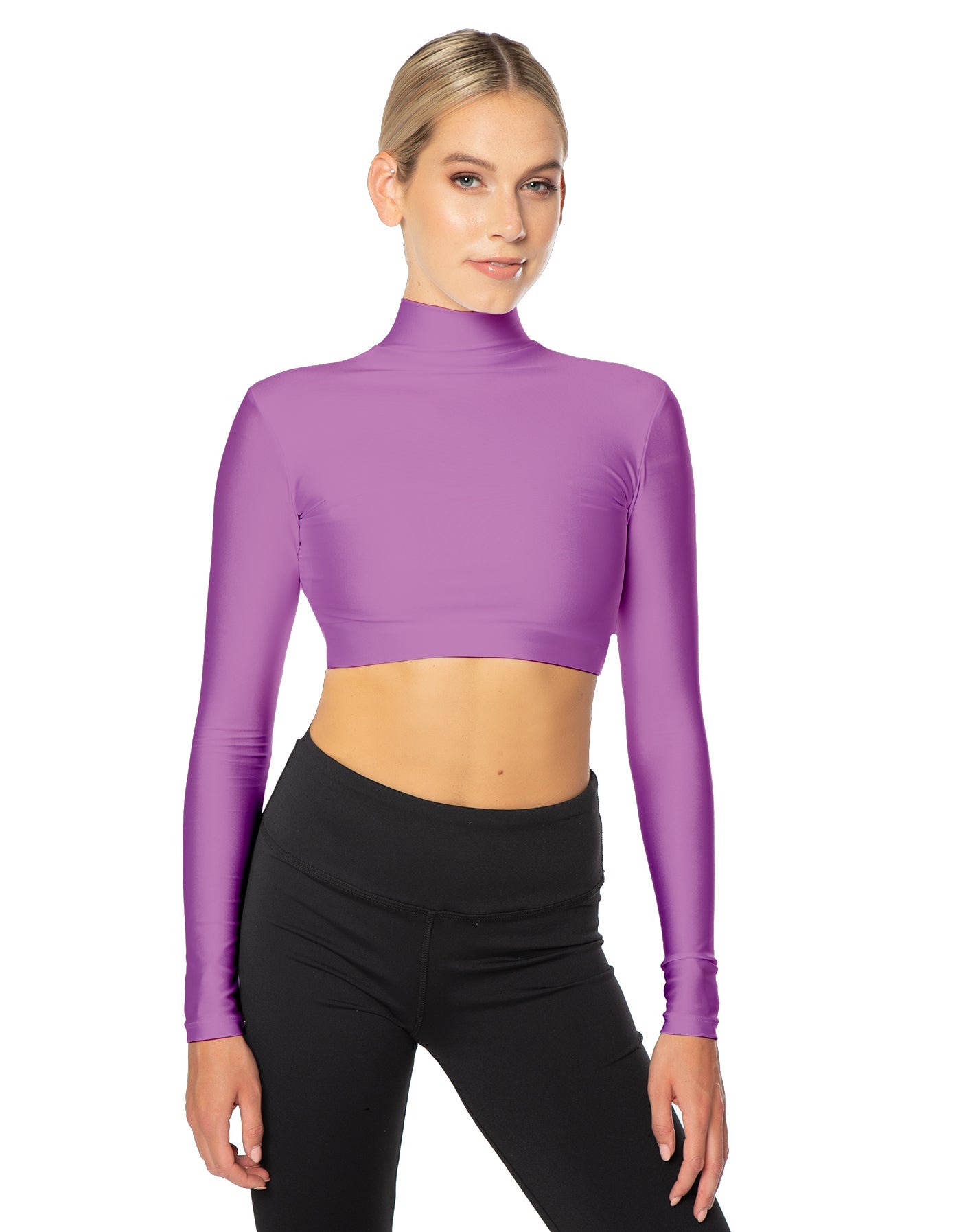 Solid Lycra LS Tneck Triangle Back Crop Top