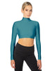 Solid Lycra LS Tneck Triangle Back Crop Top