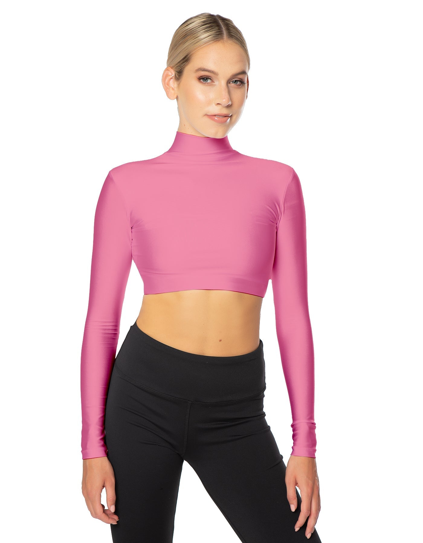 Solid Lycra LS Tneck Triangle Back Crop Top