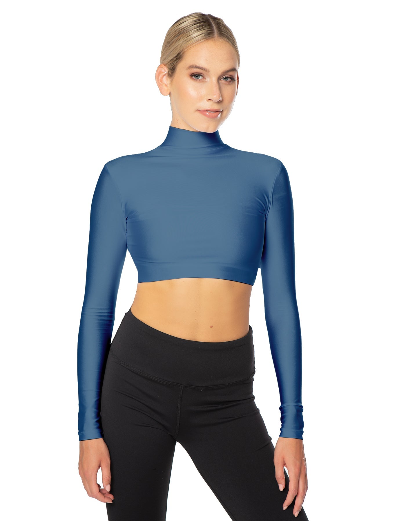 Solid Lycra LS Tneck Triangle Back Crop Top