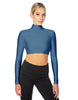 Solid Lycra LS Tneck Triangle Back Crop Top