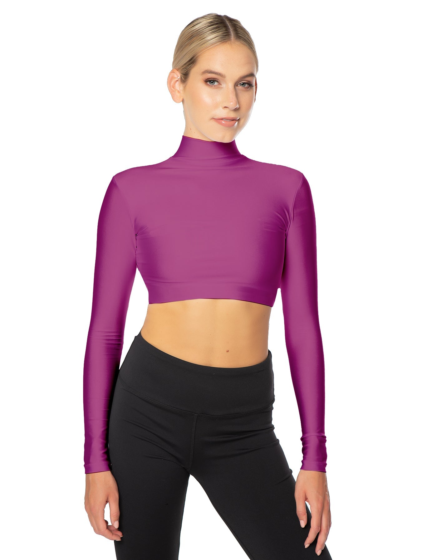 Solid Lycra LS Tneck Triangle Back Crop Top