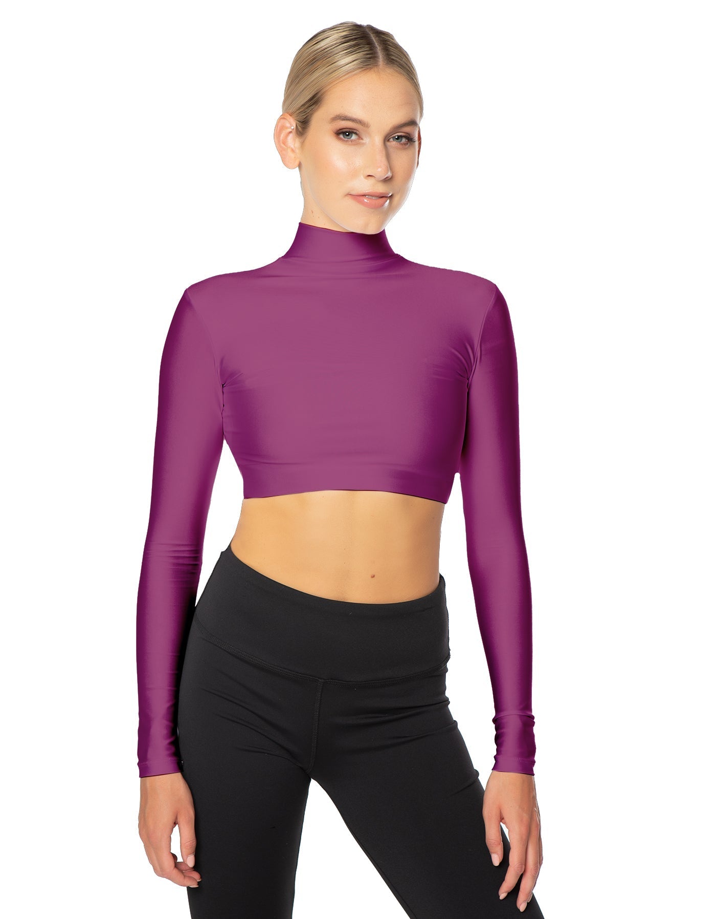 Solid Lycra LS Tneck Triangle Back Crop Top