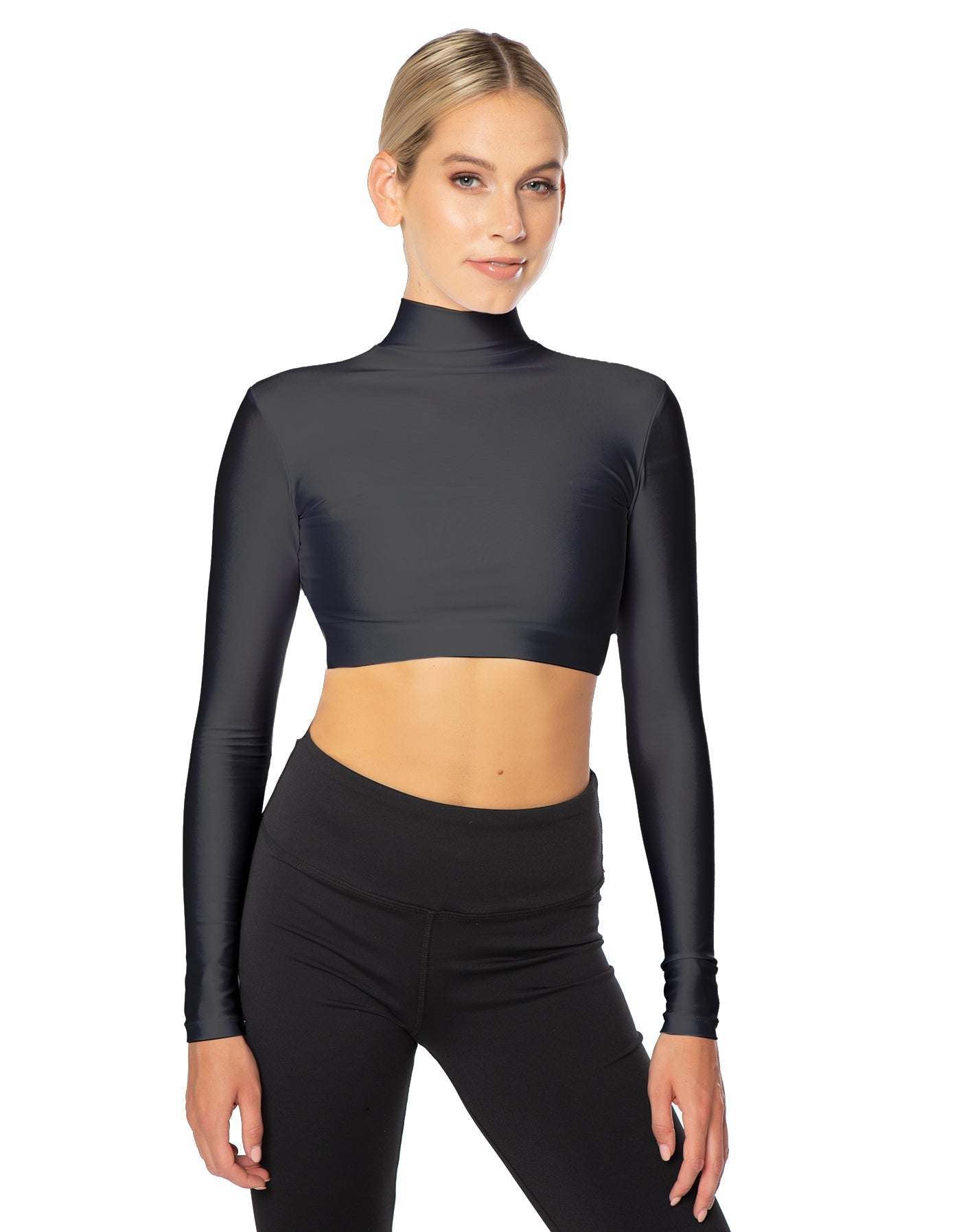 Solid Lycra LS Tneck Triangle Back Crop Top