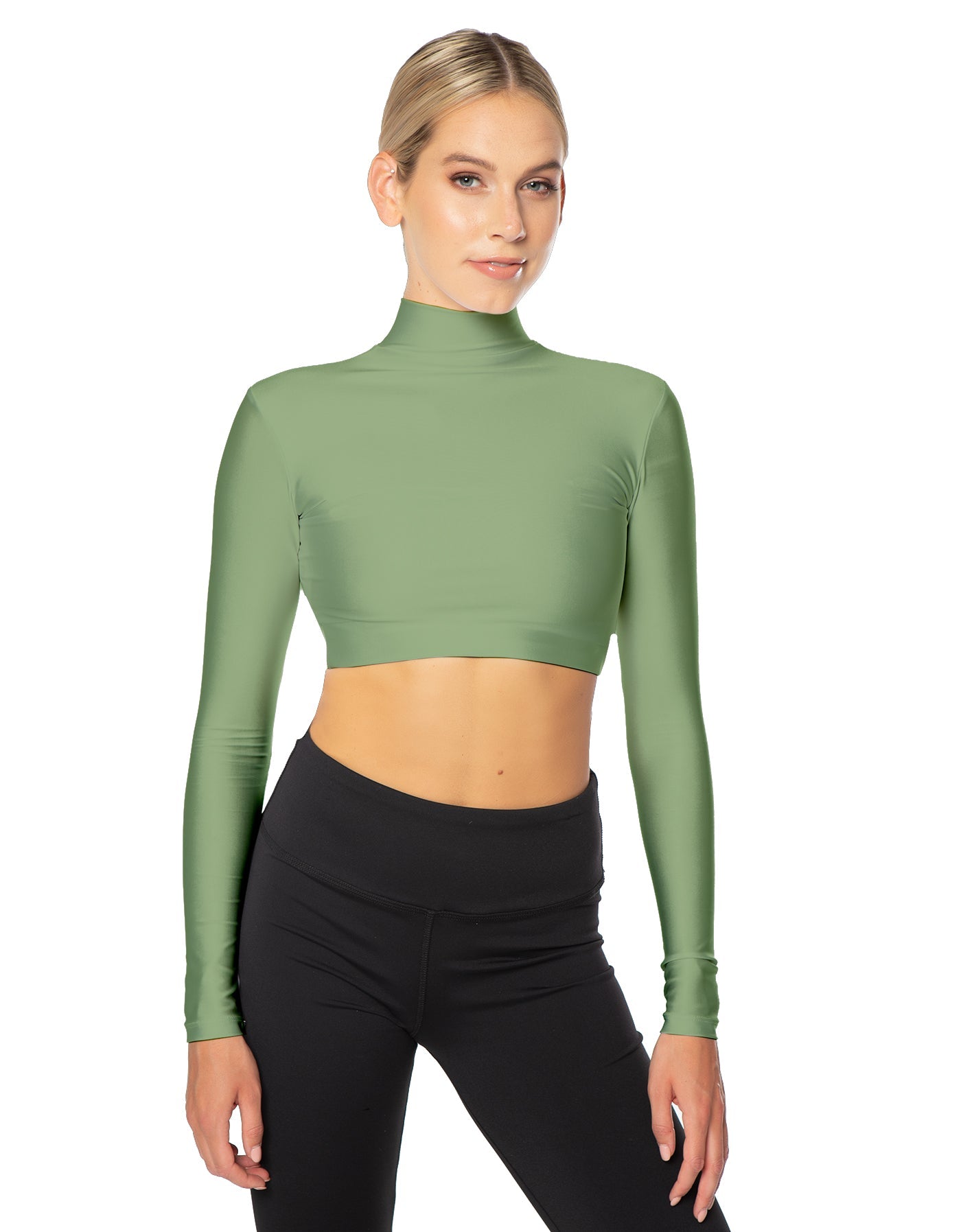Solid Lycra LS Tneck Triangle Back Crop Top