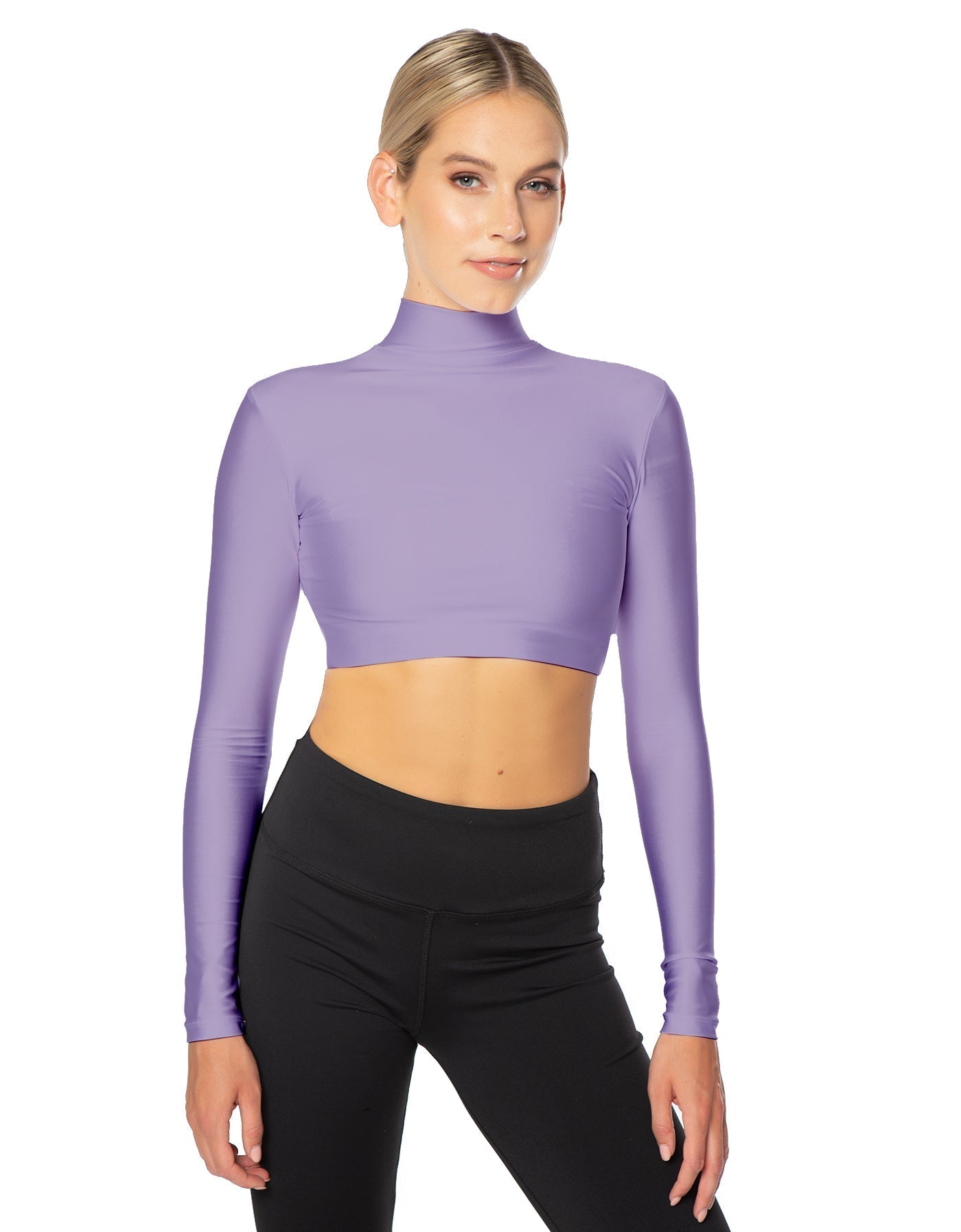 Solid Lycra LS Tneck Triangle Back Crop Top