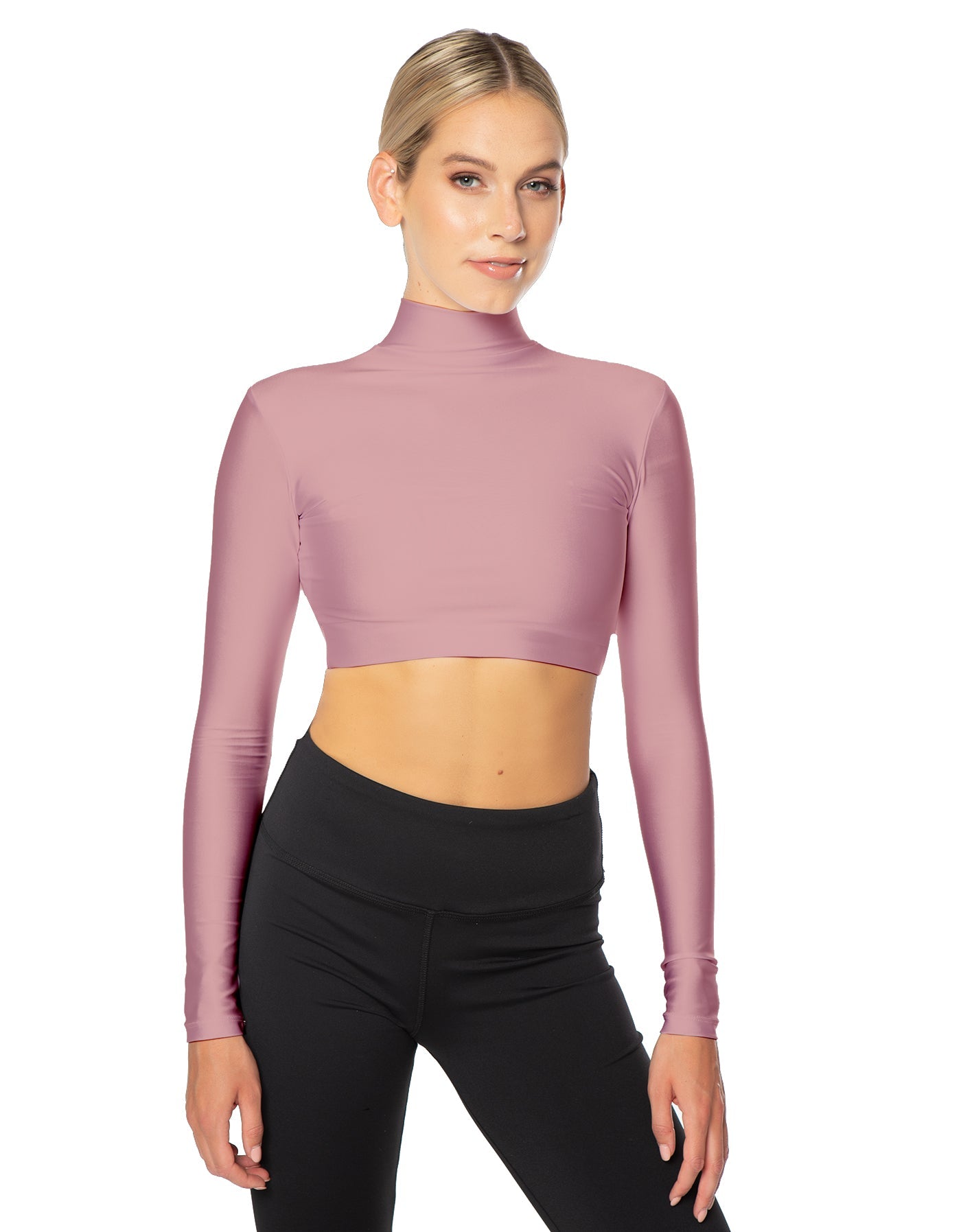 Solid Lycra LS Tneck Triangle Back Crop Top