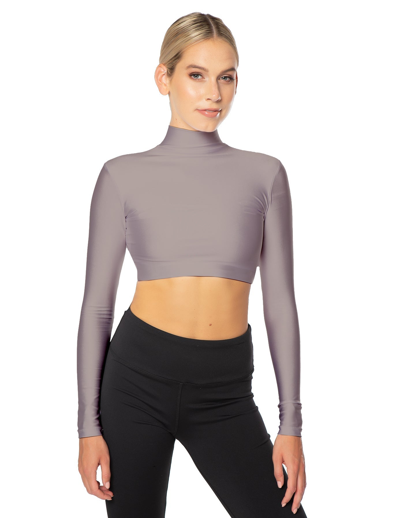 Solid Lycra LS Tneck Triangle Back Crop Top