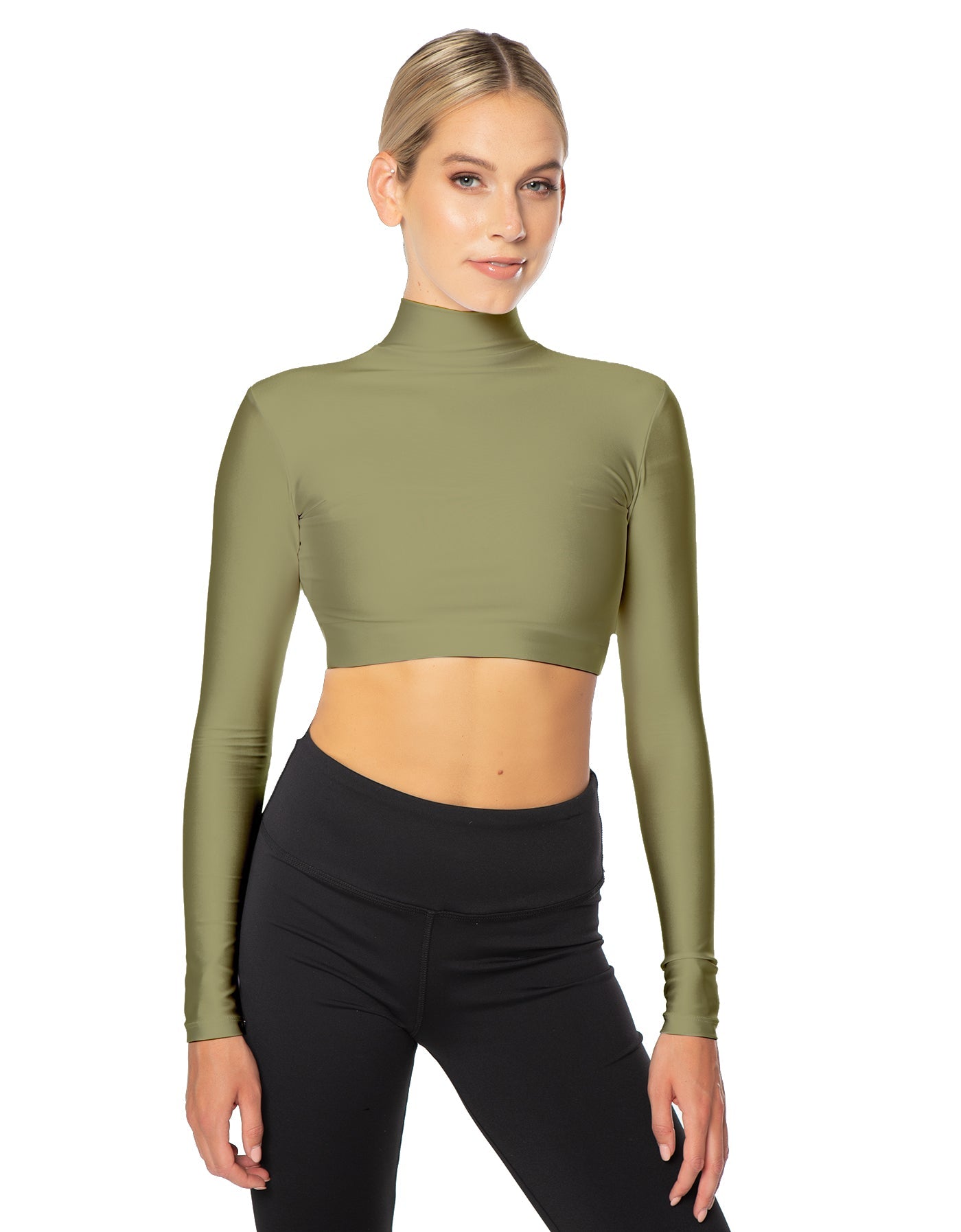 Solid Lycra LS Tneck Triangle Back Crop Top