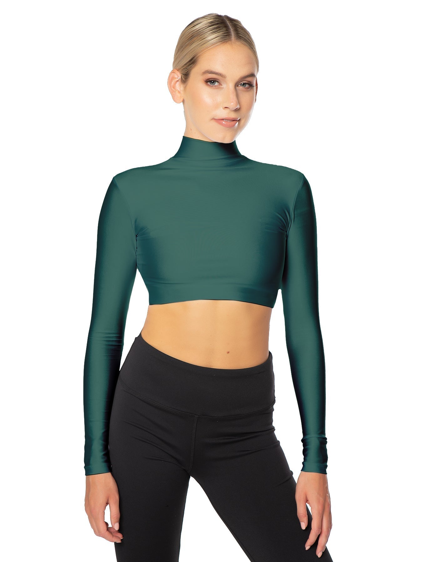 Solid Lycra LS Tneck Triangle Back Crop Top