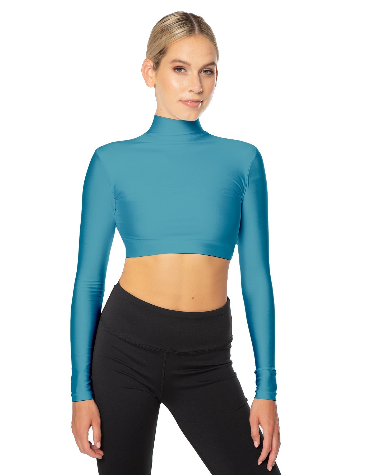 Solid Lycra LS Tneck Triangle Back Crop Top