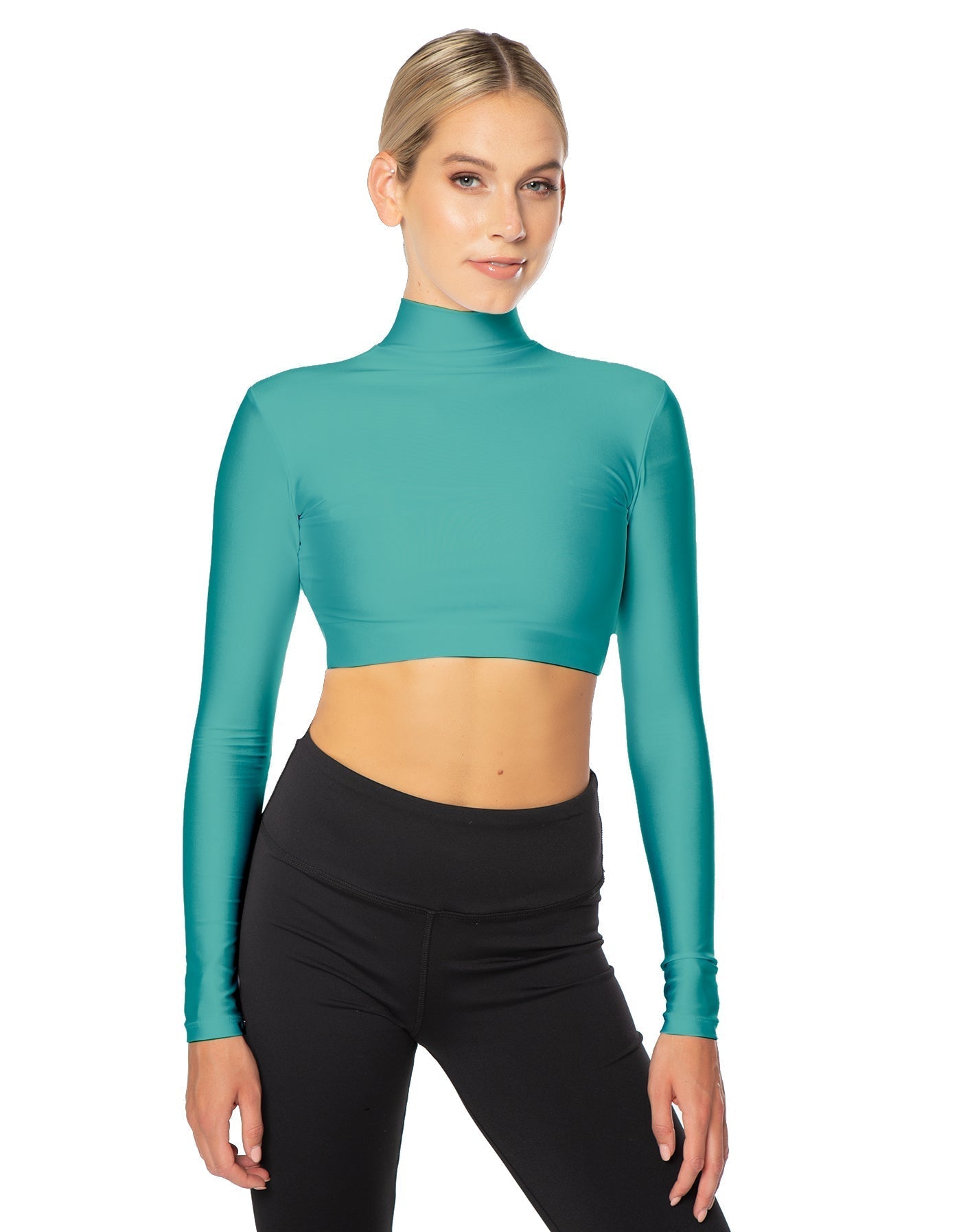 Solid Lycra LS Tneck Triangle Back Crop Top