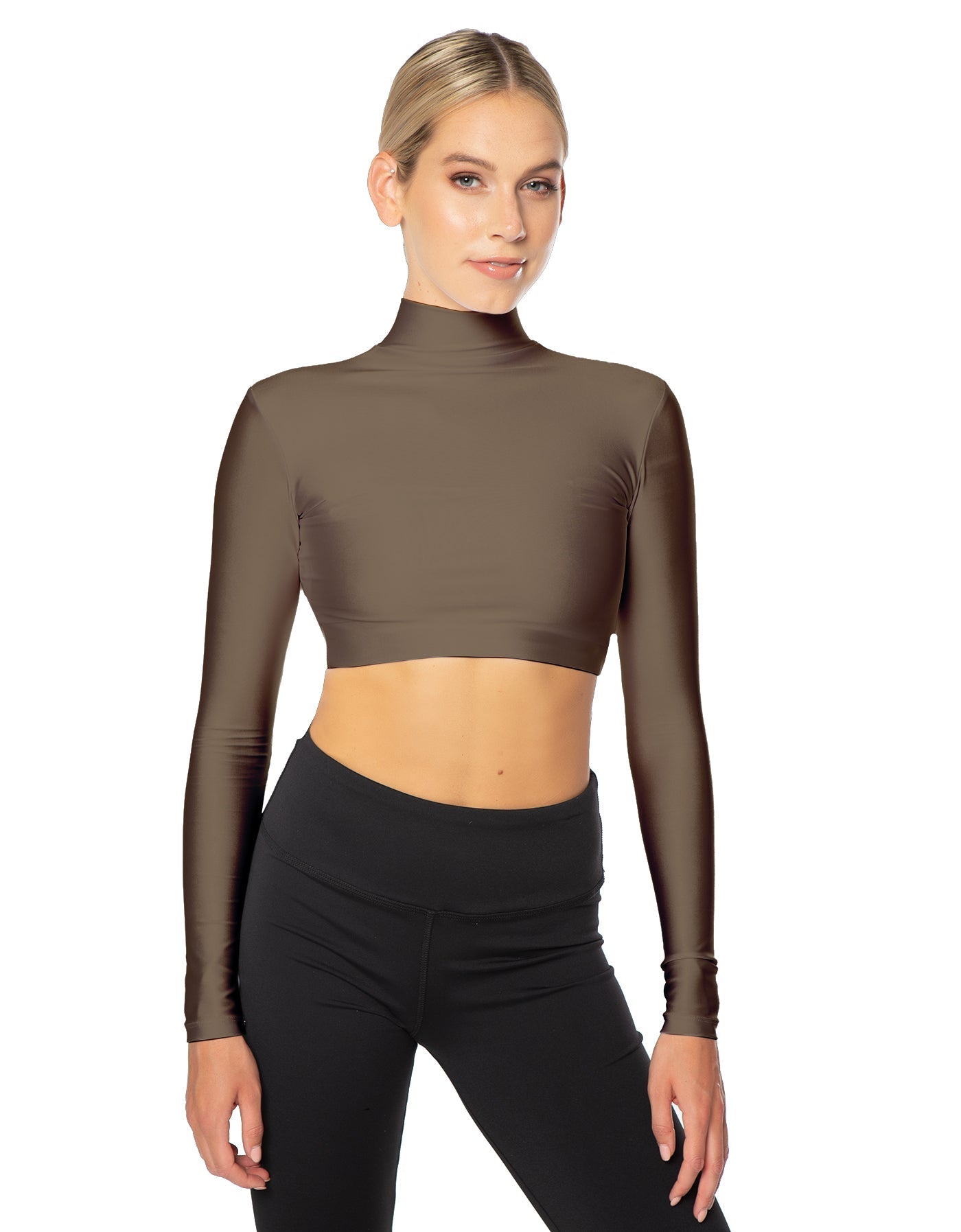 Solid Lycra LS Tneck Triangle Back Crop Top