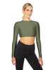 Solid Lycra LS Keyhole Back Crop Top