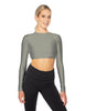 Solid Lycra LS Keyhole Back Crop Top