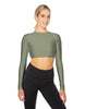 Solid Lycra LS Keyhole Back Crop Top