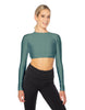 Solid Lycra LS Keyhole Back Crop Top