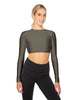 Solid Lycra LS Keyhole Back Crop Top