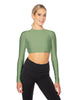 Solid Lycra LS Keyhole Back Crop Top