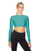 Solid Lycra LS Keyhole Back Crop Top