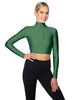 Solid Lycra LS Tneck Zipper Front Crop Top