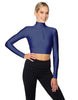 Solid Lycra LS Tneck Zipper Front Crop Top