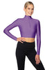 Solid Lycra LS Tneck Zipper Front Crop Top