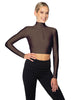 Solid Lycra LS Tneck Zipper Front Crop Top