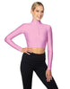 Solid Lycra LS Tneck Zipper Front Crop Top