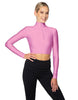 Solid Lycra LS Tneck Zipper Front Crop Top