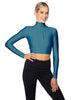 Solid Lycra LS Tneck Zipper Front Crop Top