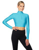 Solid Lycra LS Tneck Zipper Front Crop Top