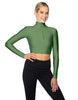 Solid Lycra LS Tneck Zipper Front Crop Top