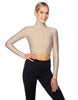 Solid Lycra LS Tneck Zipper Front Crop Top