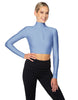 Solid Lycra LS Tneck Zipper Front Crop Top