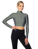 Solid Lycra LS Tneck Zipper Front Crop Top