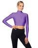 Solid Lycra LS Tneck Zipper Front Crop Top