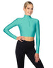 Solid Lycra LS Tneck Zipper Front Crop Top