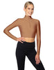 Solid Lycra LS Tneck Zipper Front Crop Top