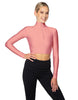 Solid Lycra LS Tneck Zipper Front Crop Top
