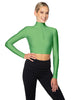 Solid Lycra LS Tneck Zipper Front Crop Top