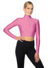 Solid Lycra LS Tneck Zipper Front Crop Top
