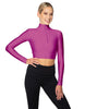 Solid Lycra LS Tneck Zipper Front Crop Top