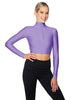 Solid Lycra LS Tneck Zipper Front Crop Top