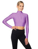 Solid Lycra LS Tneck Zipper Front Crop Top