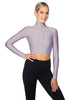 Solid Lycra LS Tneck Zipper Front Crop Top