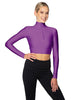 Solid Lycra LS Tneck Zipper Front Crop Top